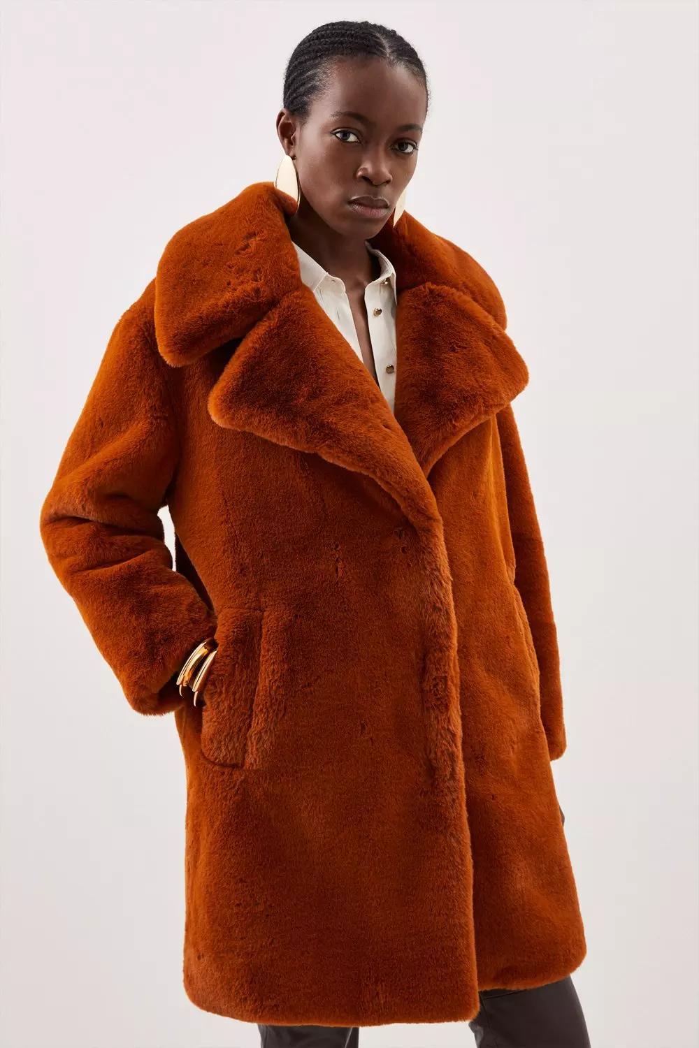 Burnt orange shop faux fur coat